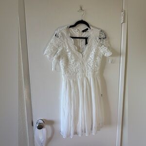 Lulu's White Lace Midi Dress